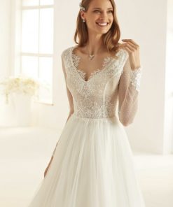 Bianco Evento bruidsjurk Prudence tulle kant lange mouwen