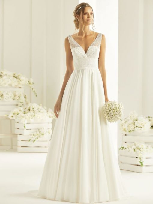 Bianco Evento A lijn bruidsjurk Rebeca chiffon kant