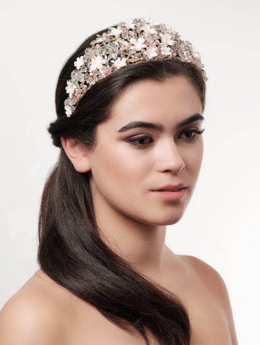 Poirier grote tiara met bloemetjes en strass BB660