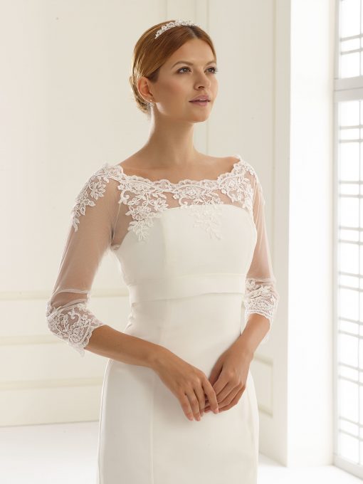 Bianco Evento bolero van stretch tulle met kant E176