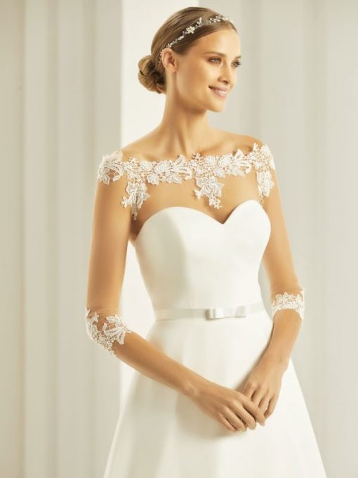 Bianco Evento bolero van stretch tule met kant E265