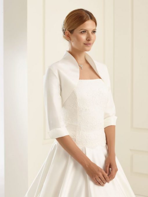 Bianco Evento taffeta bolero bruid ivoor wit zwart E55T