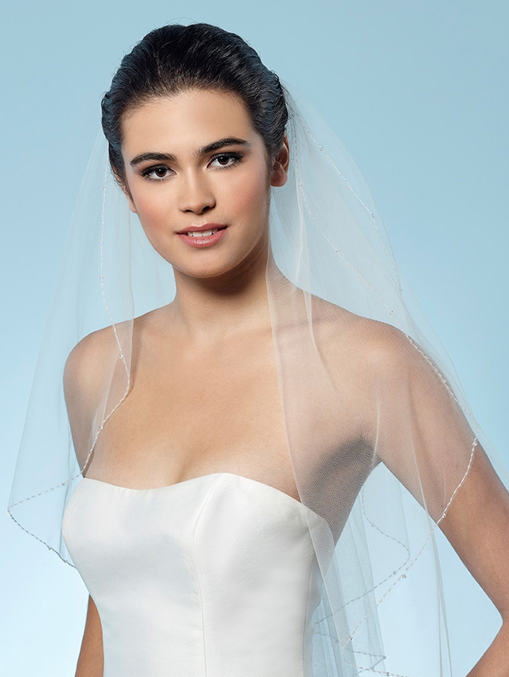 Poirier sluier met glassteentjes verschillende lengtes en lagen S31