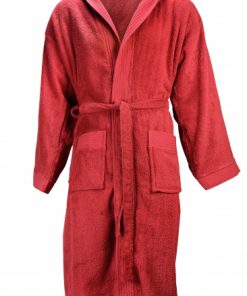 Badjas unisex rood met naam of tekst geborduurd
