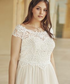Bianco Evento trouwjurk Serena tulle rok met kanten lijfje boothals