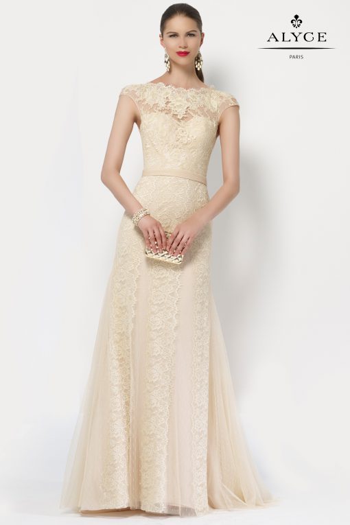 Alyce Paris kanten trouwjurk champagne 27155