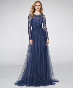 blauwe galajurk met mouw pronovias