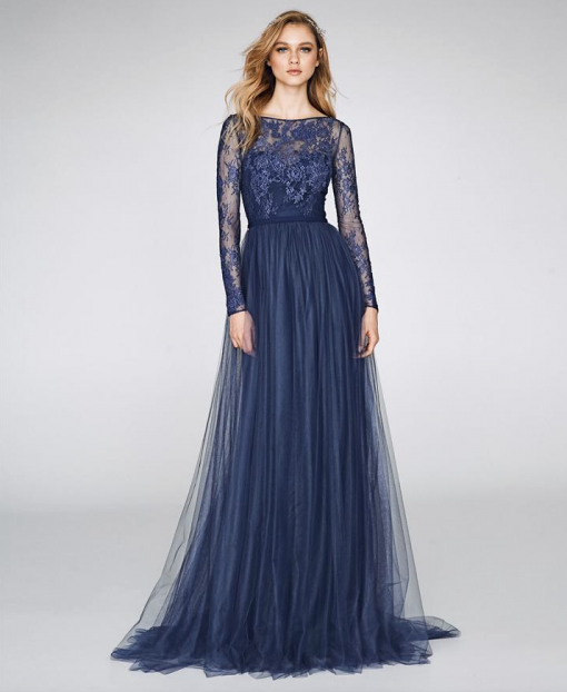 blauwe galajurk met mouw pronovias