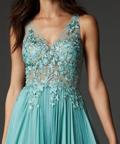 blauwe jurk pronovias