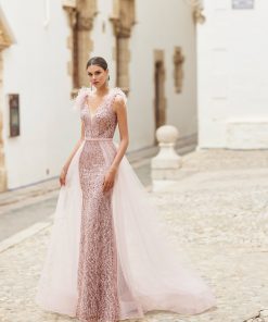 Gekleurde trouwjurk oud rose
