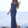 navy kanten jurk mouw pronovias