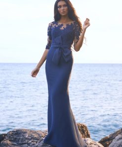navy kanten jurk mouw pronovias