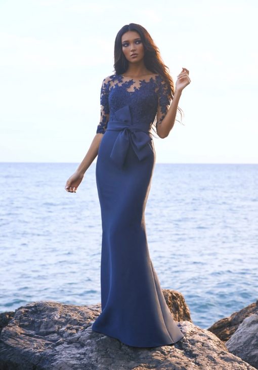 navy kanten jurk mouw pronovias