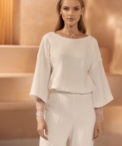 stretch crepe bruids top met 3 kwart mouwen