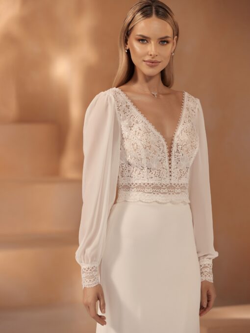 Bruids top van kant en chiffon