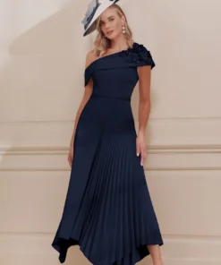 navy jurk moeder van de bruid off shoulder